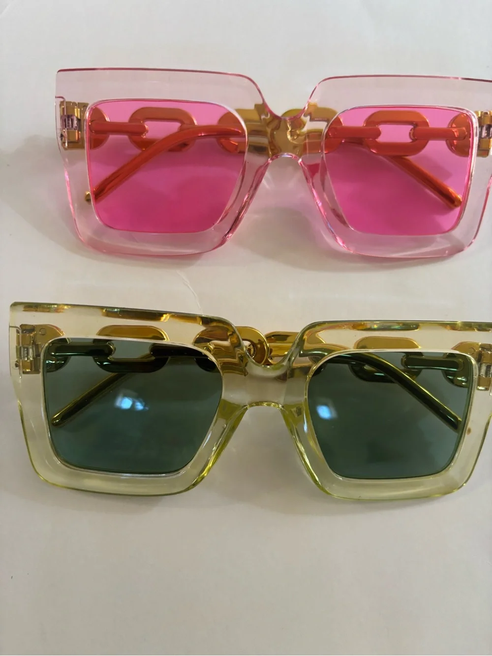 Pink and Yellow Chain-Link Square Sunglasses - Women Accessories Sunglasses